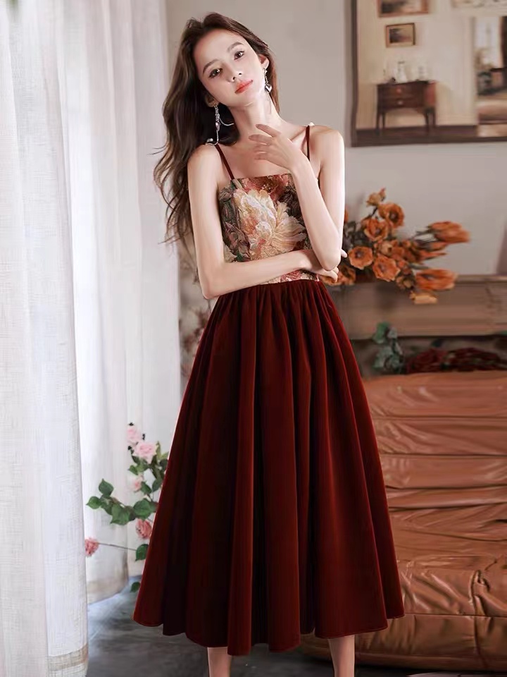 Velvet Red Dress, Vintage Prom Dress, Halter Party Dress,custom Made
