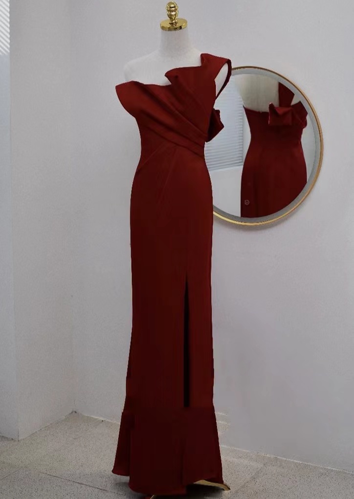 Red Evening Dress, Satin Prom Dress, One Shoulder Prom Dress,custom Made