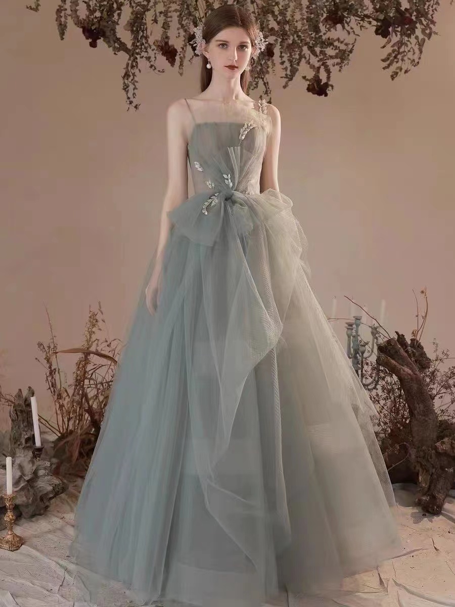 Spaghetti Strap Prom Dress,fairy Evening Dress, Gray Blue Party Dress,custom Made