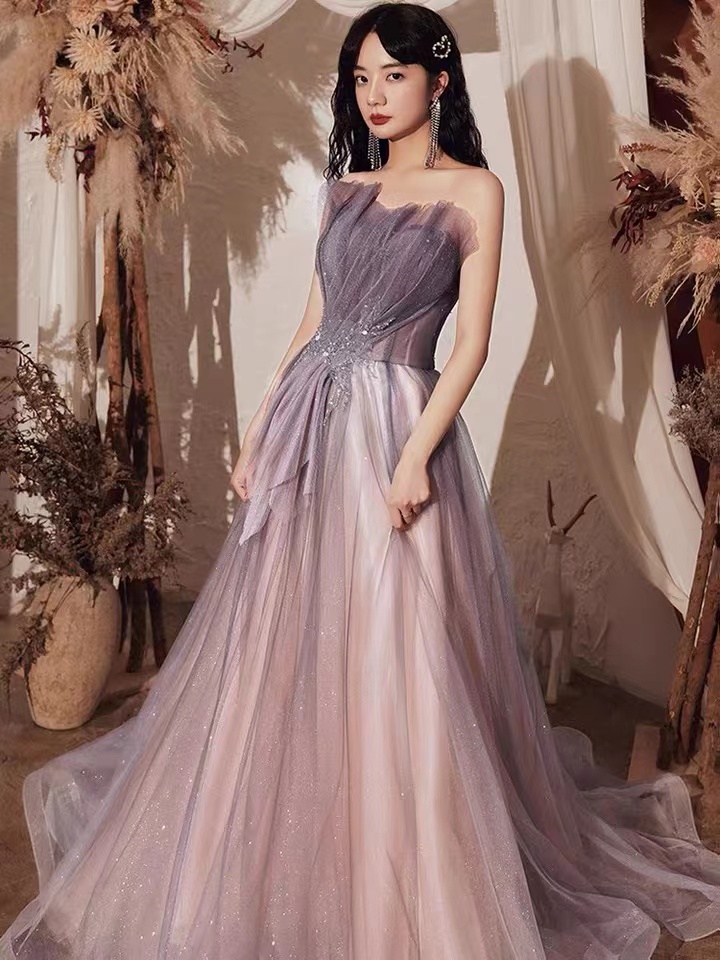 Purple Party Dress ,strapless Prom Dress, Fairy Evening Dress,custom Made