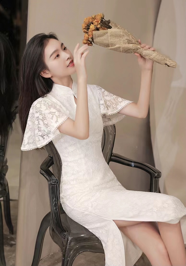 Cheongsam Evening Dress ,noble Party Dress, White Dress, High Collar Temperament Daliy Dress Dress,custom Made