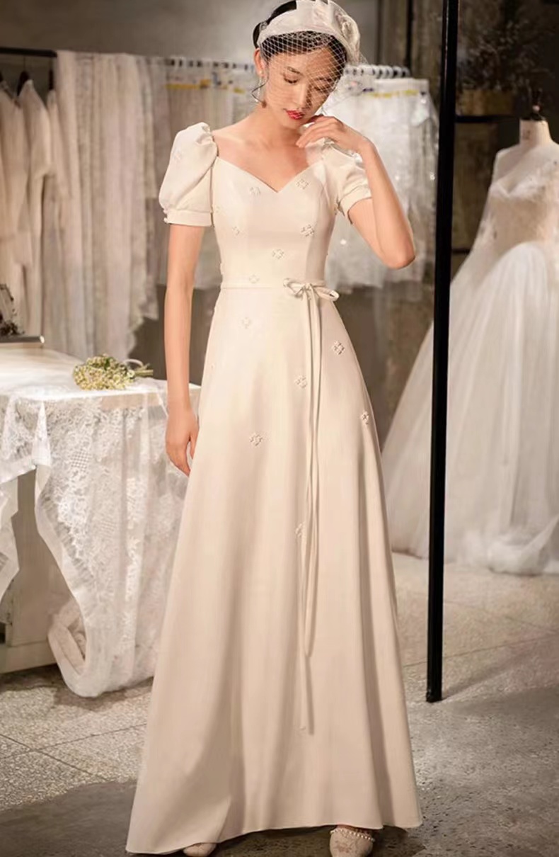 V-neck Evening Dress, Fairy Dress,satin Bridal Dress, Elegant Prom Dress,custom Made
