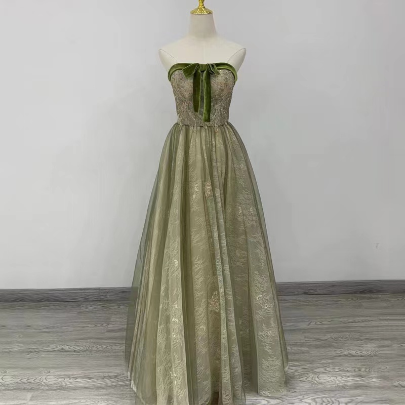 Strapless Evening Dress, Green Party Dress, Fairy Prom Dress,custom Made
