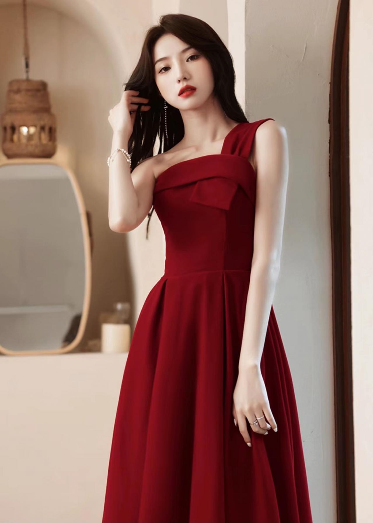 Red Dress,one Shoulder Prom Dress,cute Evening Dress,custom Made