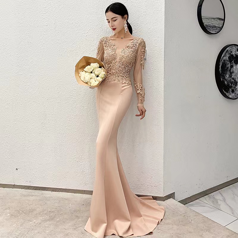 Long Sleeve Prom Dress,mermaid Party Dress,sexy Evening Dress,custom Made