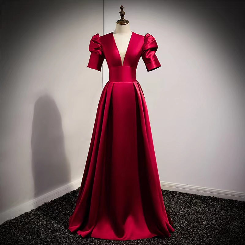 V-neck Evening Dress, Red Party Dress,elegant Formal Dress,custom Made