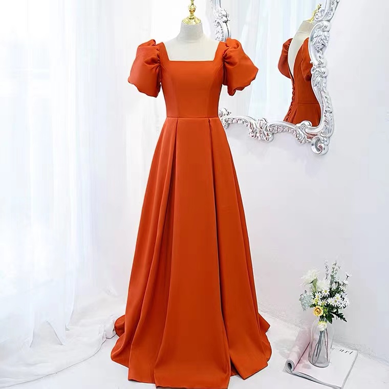 Orange Prom Dress,satin Evening Dress,off Shoulder Party Dress,custom Made