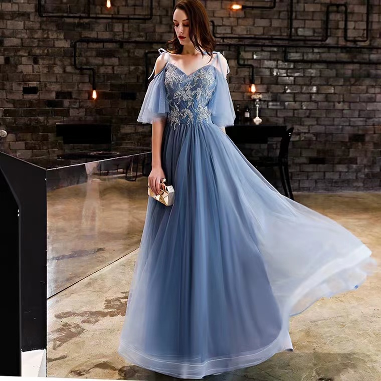 Off Shoulder Evening Dress,fairy Prom Dress, Blue Party Dress,custom Made