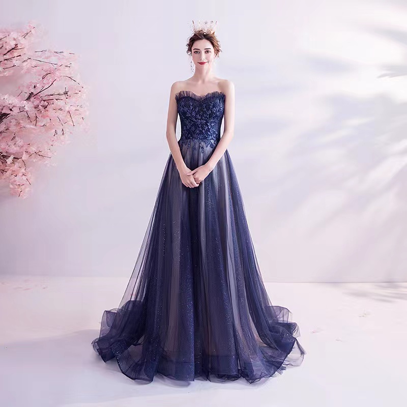 Blue Starry Sky Prom Dress, Long Train Birthday Party Dress,custom Made