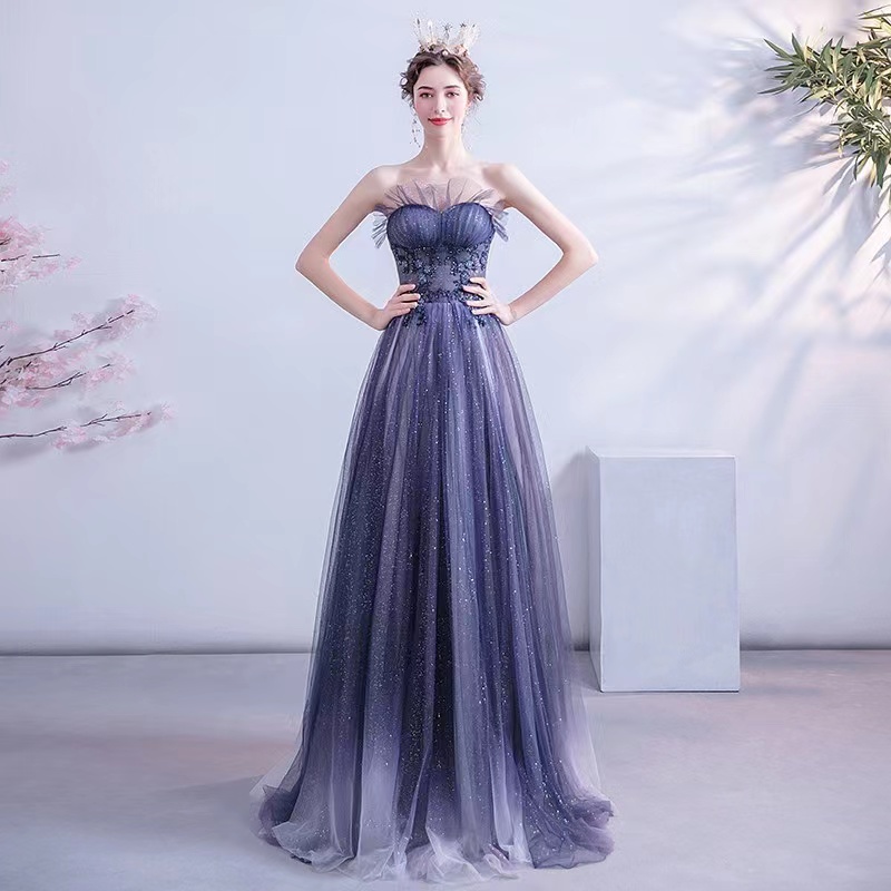 Temperament Generous Dress, Star Gradient Blue Party Dress, Star Prom Dress,custom Made