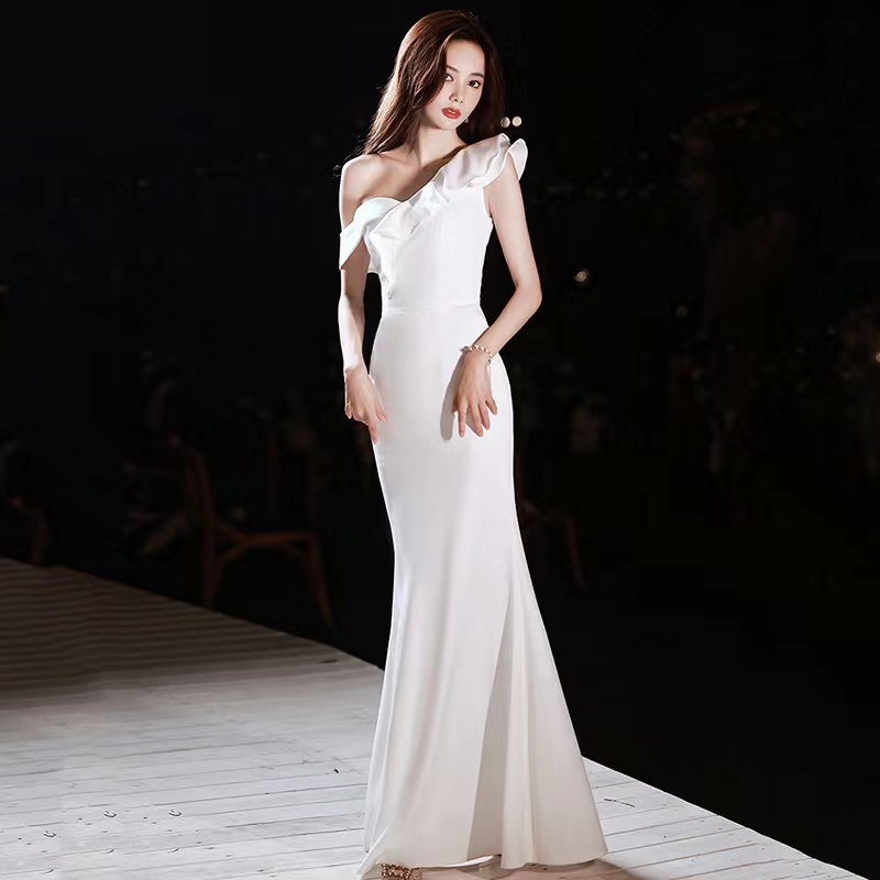 White Evening Dress, Senior Sense Prom Dress, One Shouder Party Dress, Fashion Sexy Dress,custom Made