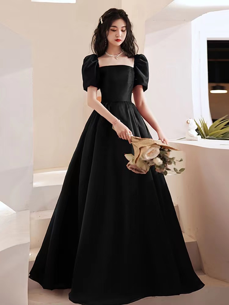 Black Evening Dress, =satin Prom Dress, Off Shoulder Party Dress,princess Birthday Dress,custom Made