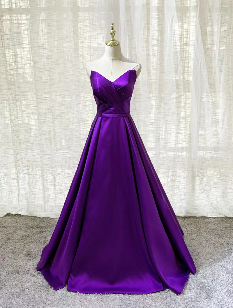 Purple evening dress, satin prom dress,strapless party dress,sexy dress,custom made