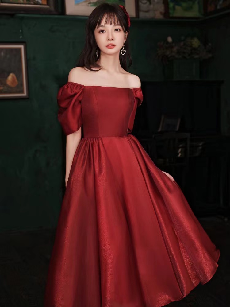 Satin Evening Dress,red Prom Dress,off Shoulder Party Dress,cute Homecoming Dress,custom Made
