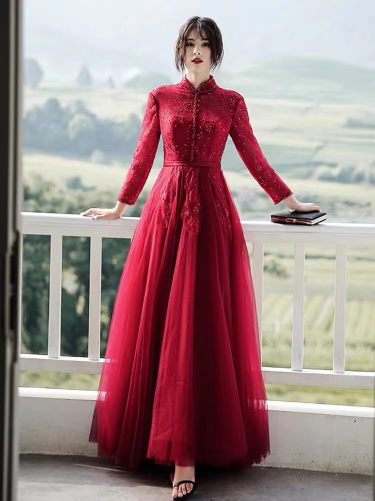 Long Sleeve Prom Dress, High Neck Party Dress,red Formal Dress, Custom