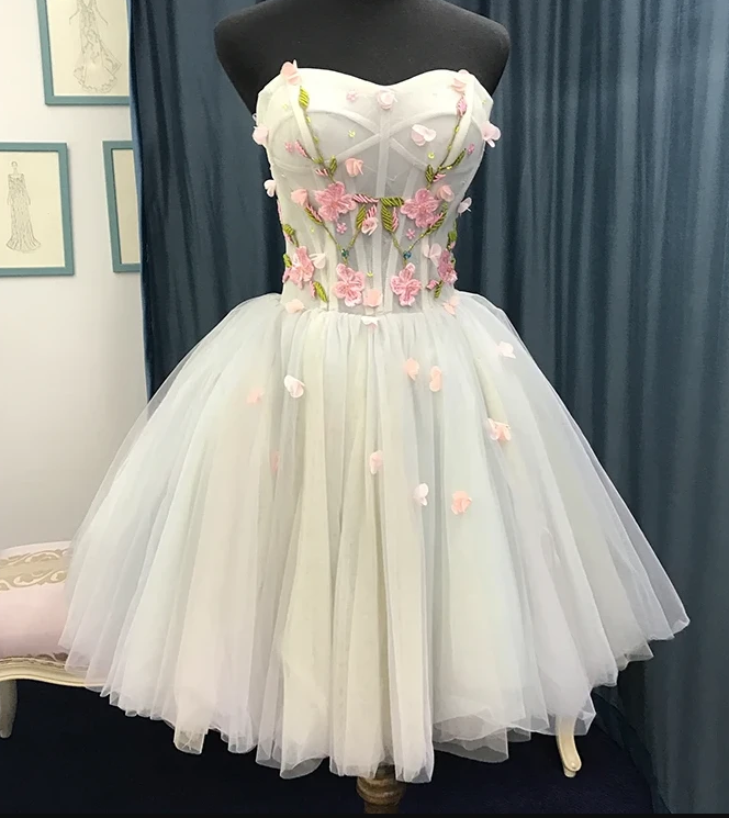 Floral Party Dress,cute Homecoming Dress, Strapless Dream Evening Dress,custom Made