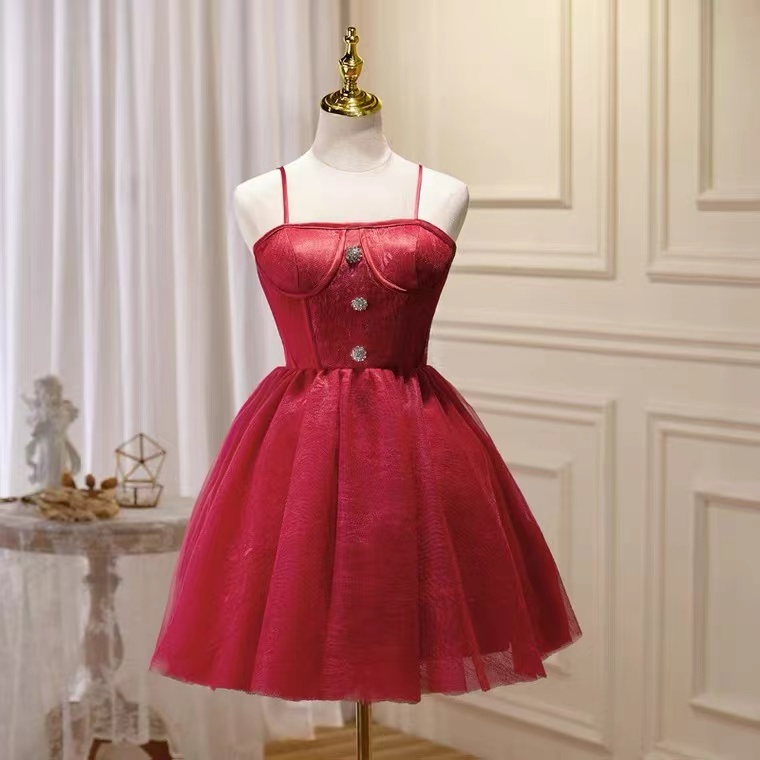 Red homecoming dress, spaghetti strap party dress,cute graduation dress, custom made