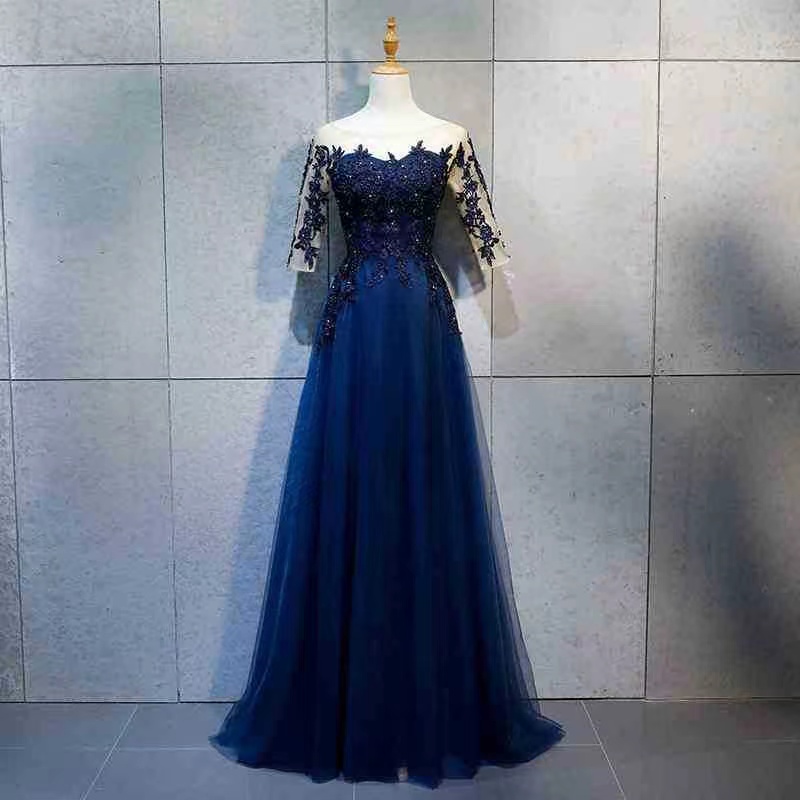 Navy Blue Prom Dress, Lace Evening Dress,formal Wedding Guest Dress,bridal Mother Dress,custom Made
