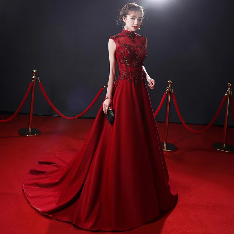 Red Evening Dress,high Neck Prom Dress, Noble Formal Dress,custom Made