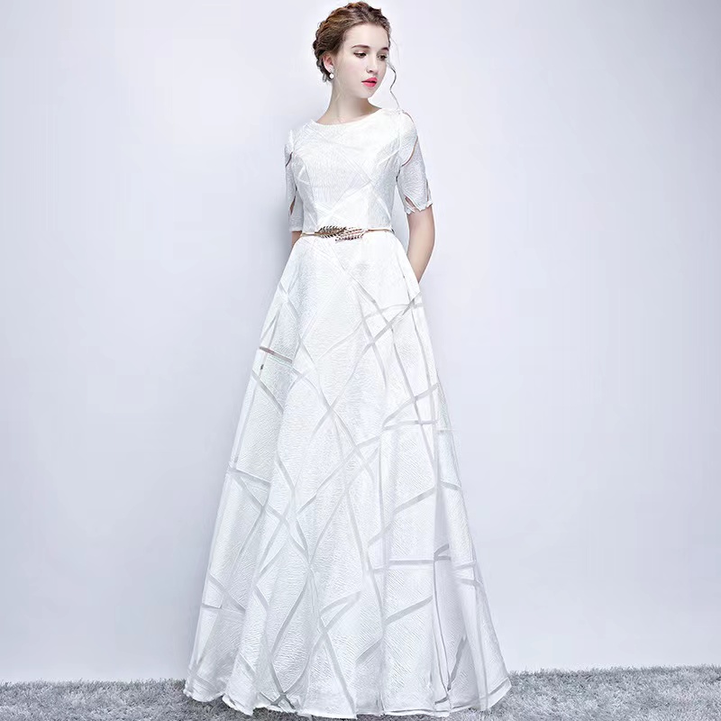 O-Neck Evening Dress, White Party Dress,Elegant Formal Dress,Custom Made
