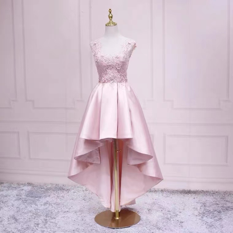 Pink evening dress,sleeveless party dress,cute homecomig dress,high low dress,.Custom Made