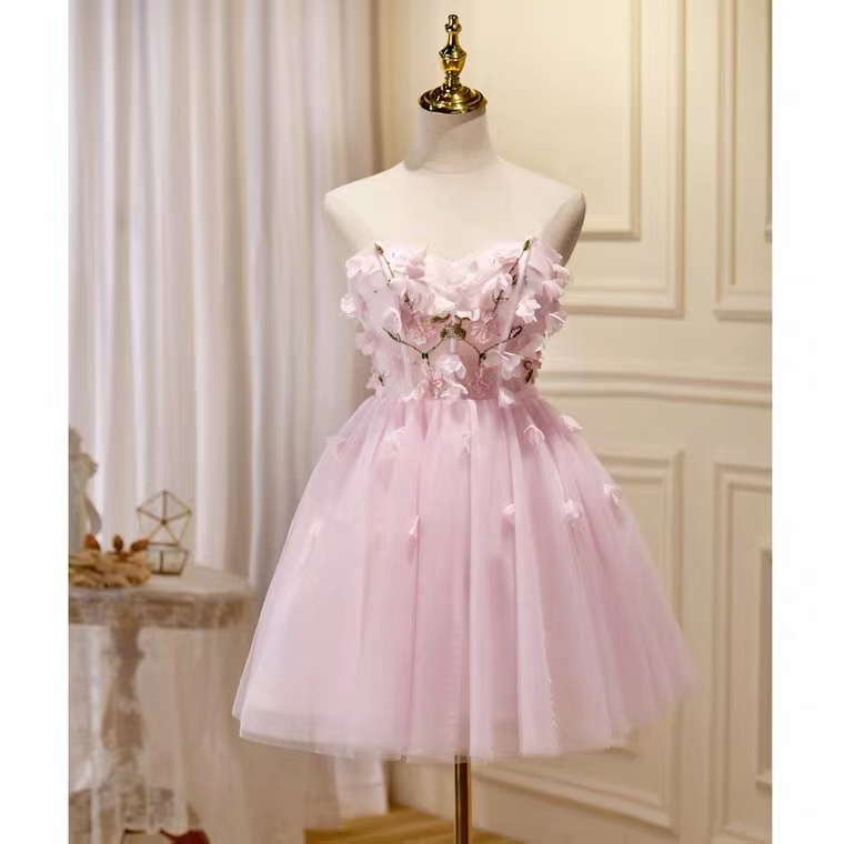 Strapless Prom Dress, Fairy Party Dress,sleeveless Evening Dress,pink Homecoming Dress,custom Made