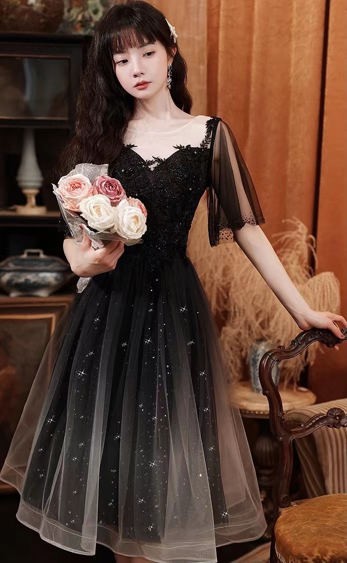 O-neck Prom Dress, Black Party Dress,fairy Homecoming Dress,custom Made