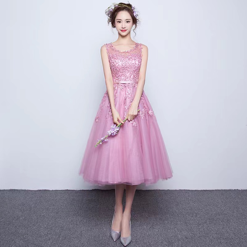 Sleeveless Evening Dress,pink Party Dress,cute Homecomig Dress,cute Graduation Dress,.custom Made