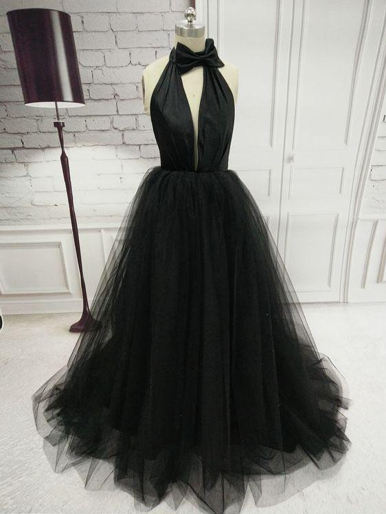 Halter Neck Evening Dress, Sexy Black Dress,backless Prom Dress,custom Made
