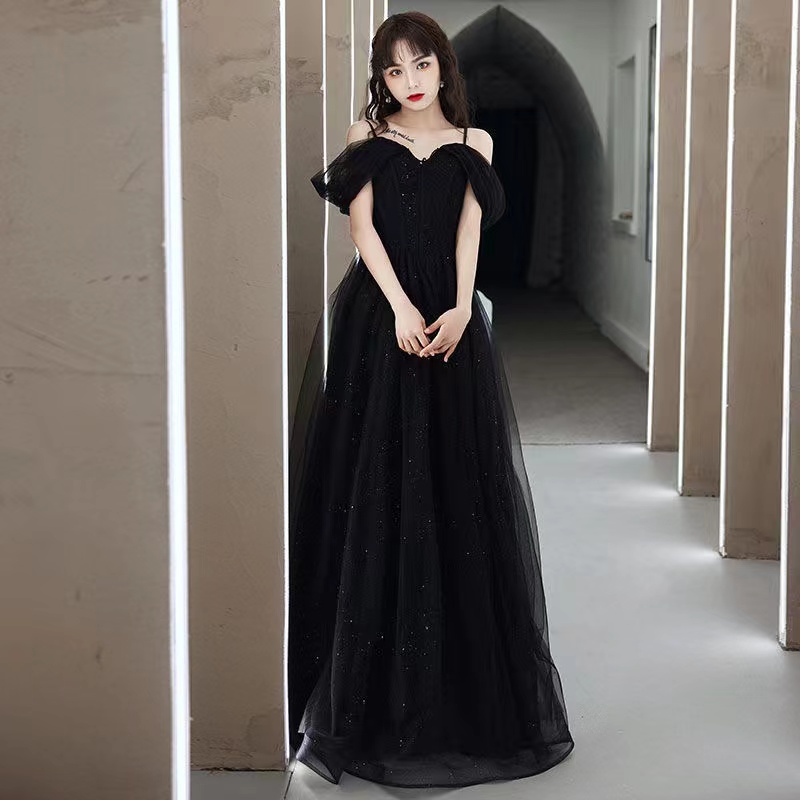 Spatghetti Strap Party Dress,sexy Prom Dress,black Evening Dress,off Shoulder Birthday Dress,custom Made