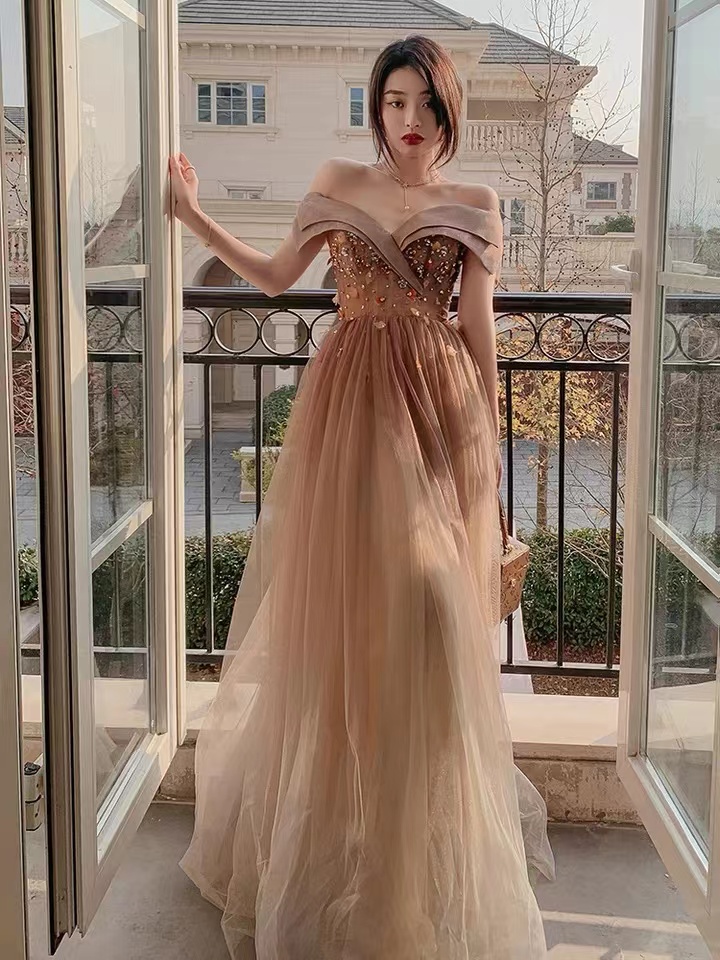 Temperament Prom Dress, Fairy Party Dress, Brown Unique Evening Dress,custom Made