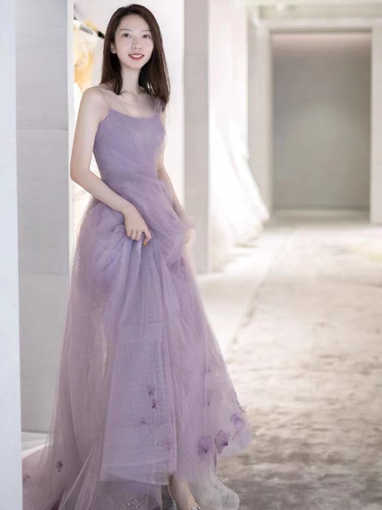 Spaghetti Strap Prom Dress,purple Party Dress,dream Evening Dress,custom Made