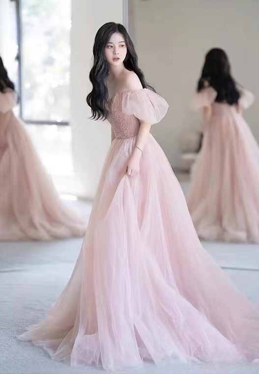 Off Shoulder Prom Dress, Pink Evening Dress,fairy Party Dress,custom Made