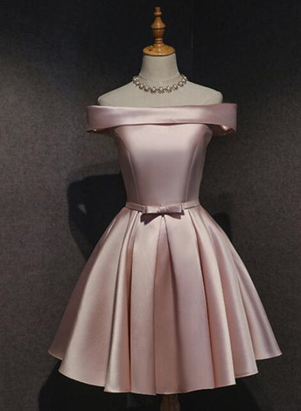 Pink Evening Dress, Satin Prom Dress,off Shoulder Homecoming Dress,cute Graduation Dress,custom Made
