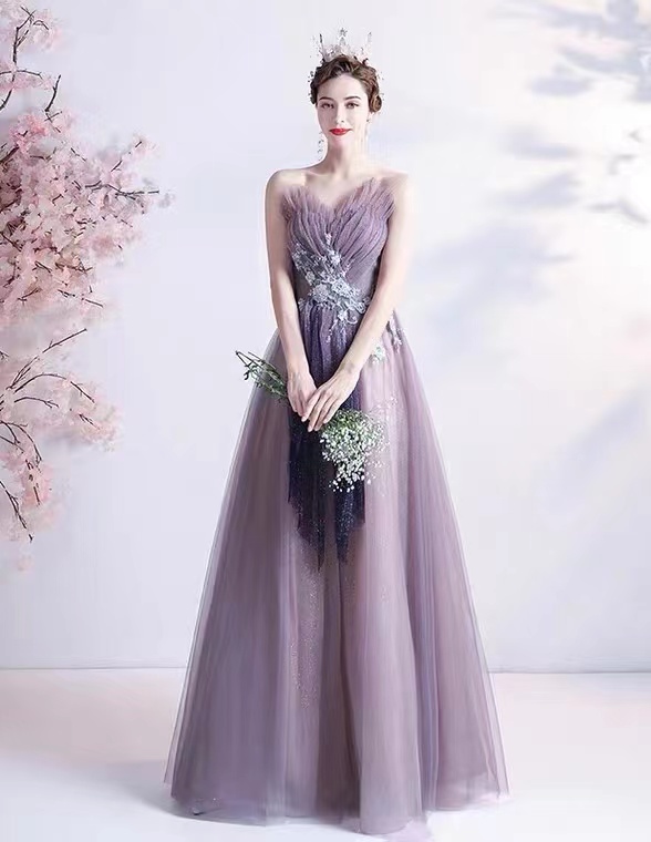 Strapless Prom Dress，fairy Evening Dress,purple Party Dress,custom Made