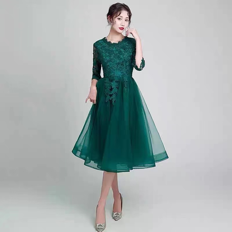 Green Prom Dress，formal Evening Dress,long Sleeve Party Dress,noble Wedding Guest Dress,custom Made