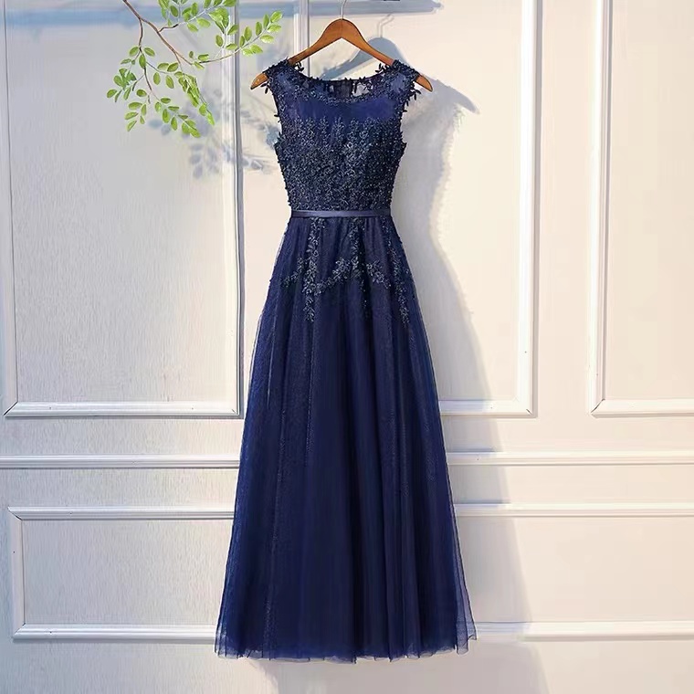 Sleeveless Prom Dress，navy Blue Evening Dress,formal Party Dress,custom Made