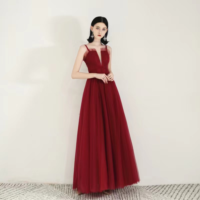 Spaghetti Strap Prom Dress，red Evening Dress,cute Party Dress,custom Made