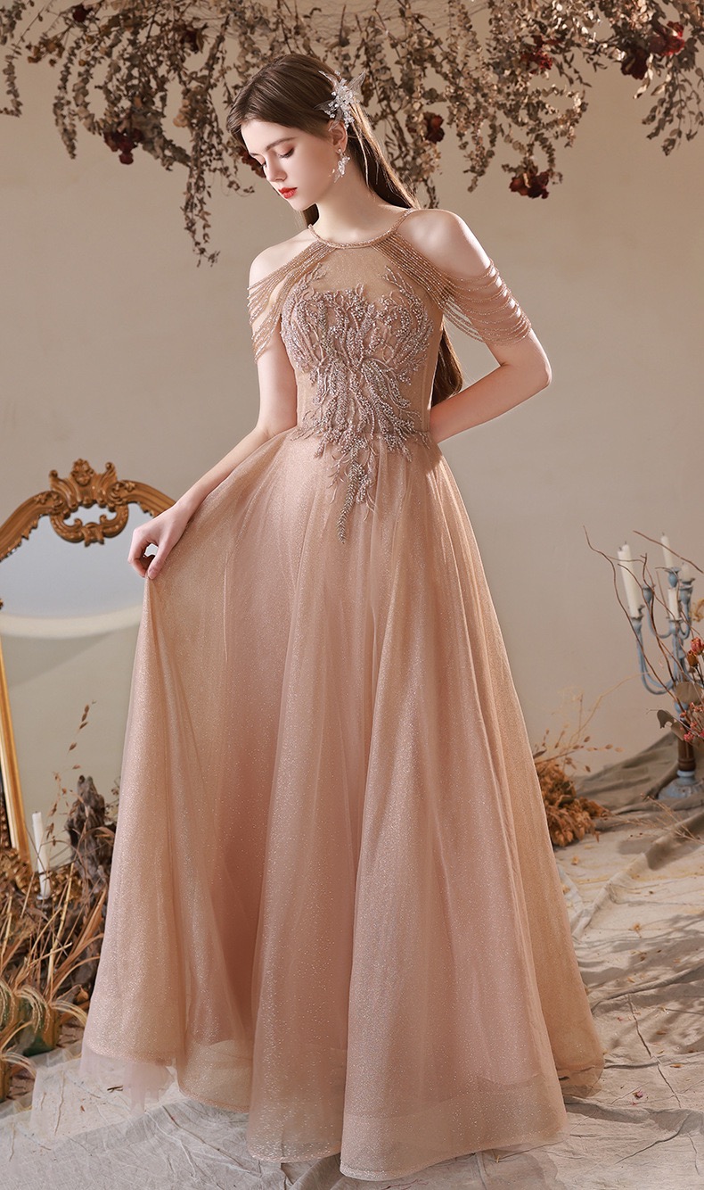 Princess Party Dress ,pink Prom Dress, Halter Neck Evening Dress,custom Made