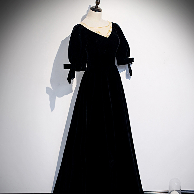 O-neck Prom Dress, High Class Evening Dress,black Velvet Party Dress,noble Formal Dress,custom Made