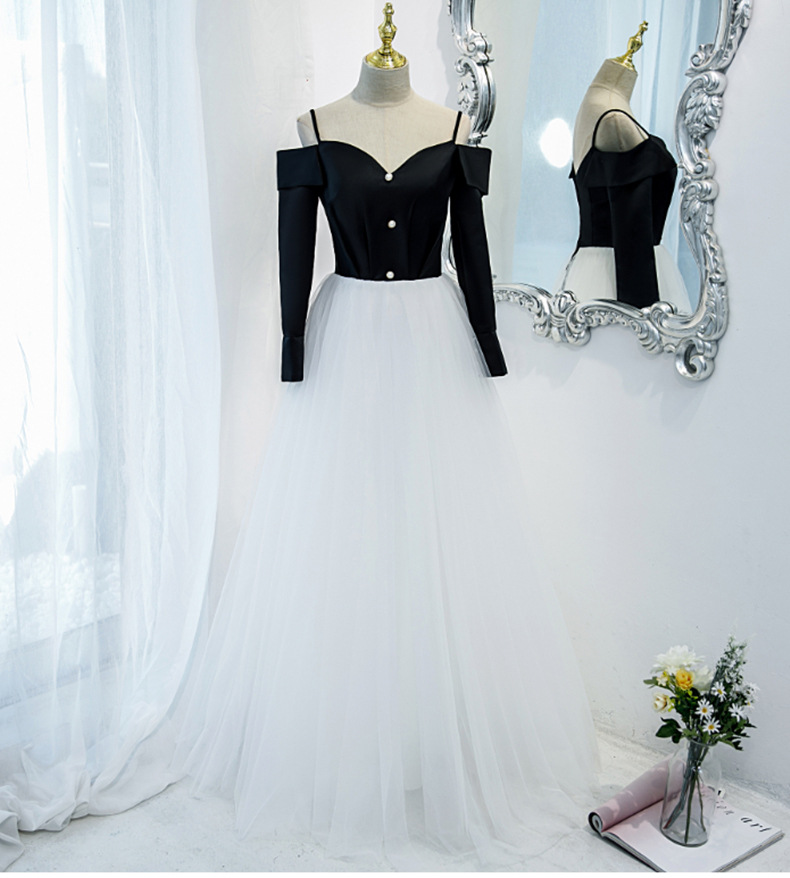 Off Shoulder Prom Dress, Stylish Evening Dress,black Party Dress,long Sleeve Prom Dress,custom Made