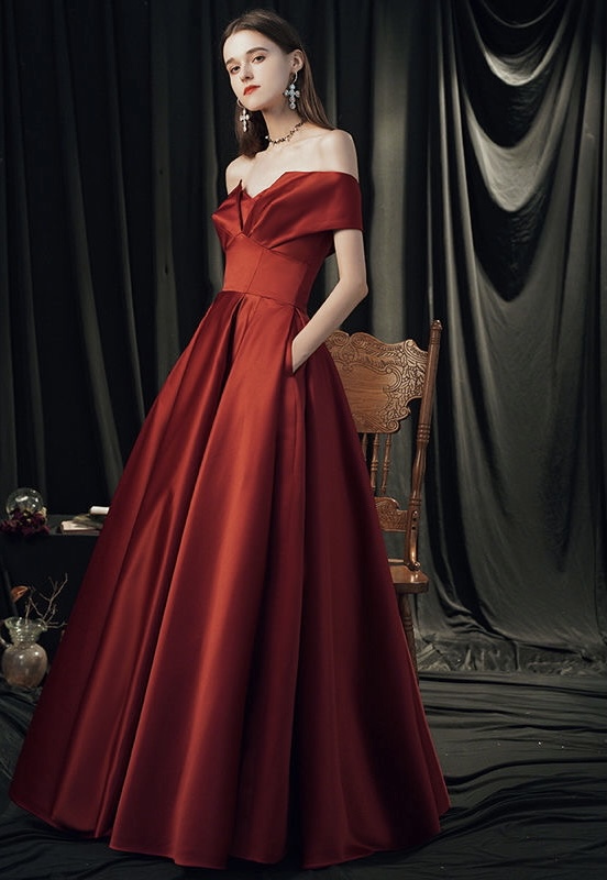 Satin Evening Dress,red Prom Dress,off Shoulder Party Dress,charming Graduation Dress,custom Made