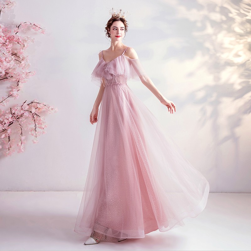 Spaghetti Strap Evening Dress, Chic Prom Dress,pink Party Dress,,custom Made