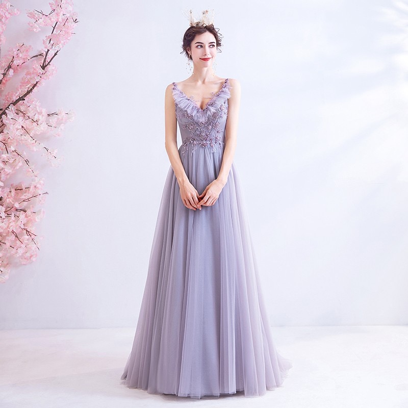 V-neck Evening Dress, Chic Prom Dress,purple Party Dress,,custom Made