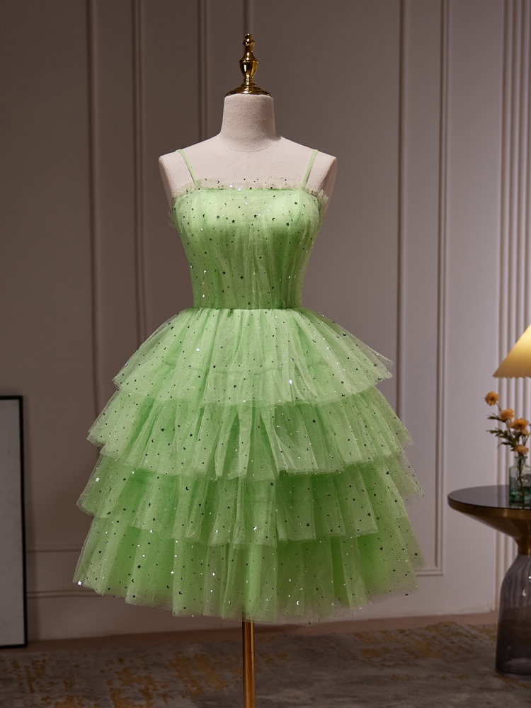 Spaghetti Strap Evening Dress,green Prom Dress, Starry Sky Party Dress,dream Birthday Dress,princess Homecoming Dress,custom Made