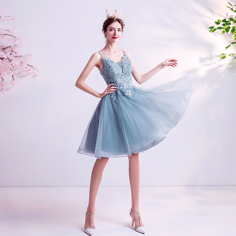 Spaghetti Strap Evening Dress,blue Prom Dress, Cute Party Dress,dream Birthday Dress,custom Made
