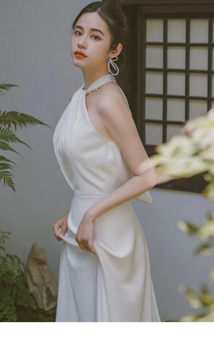 Halter Neck Evening Dress,white Prom Dress, Satin Wedding Dress,custom Made