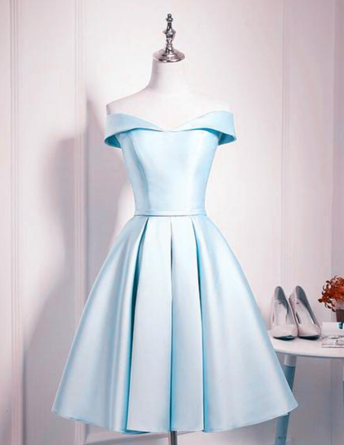 Off Shoulder Evening Dress,cute Homecoming Dresses,beautiful Light Blue Satin Sweetheart Homecoming Dress,custom Made