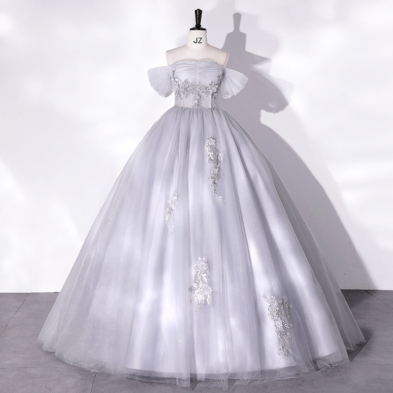 Off Shoulder Wedding Dress,gray Party Dress,luxury Ball Gown Bridal Dress,custom Made