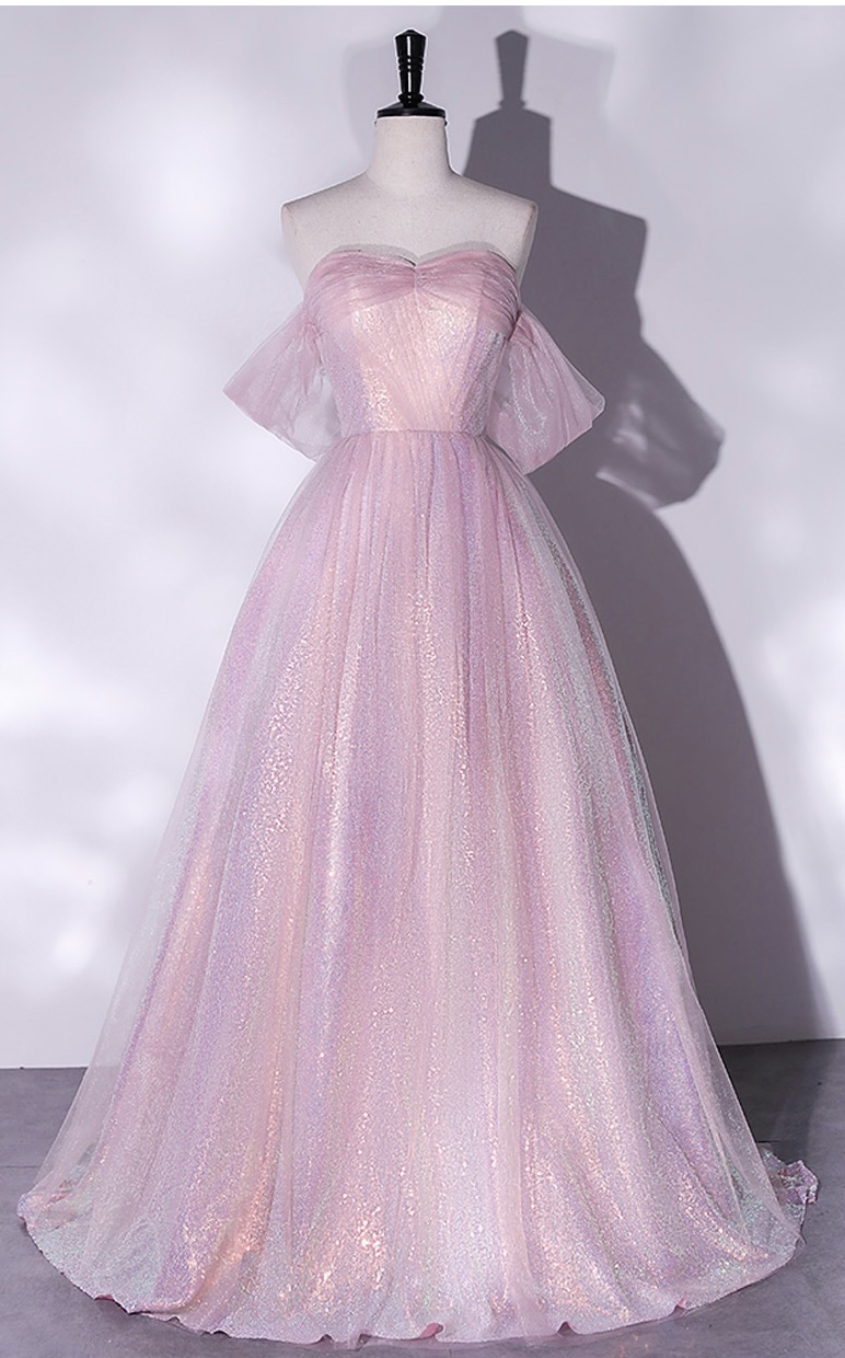 Off Shoulder Evening Dress,pink Party Dress,fairy Evening Dress ,custom Made